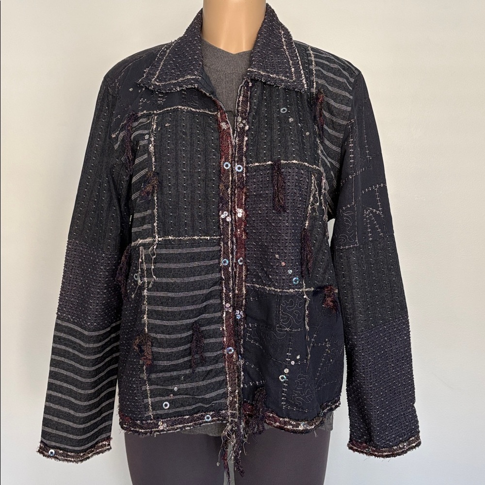 Yak Magik Artisan Boho Patchwork Jacket- Pure Cotton & Silk Fringe- Lagenlook - Picture 5 of 17